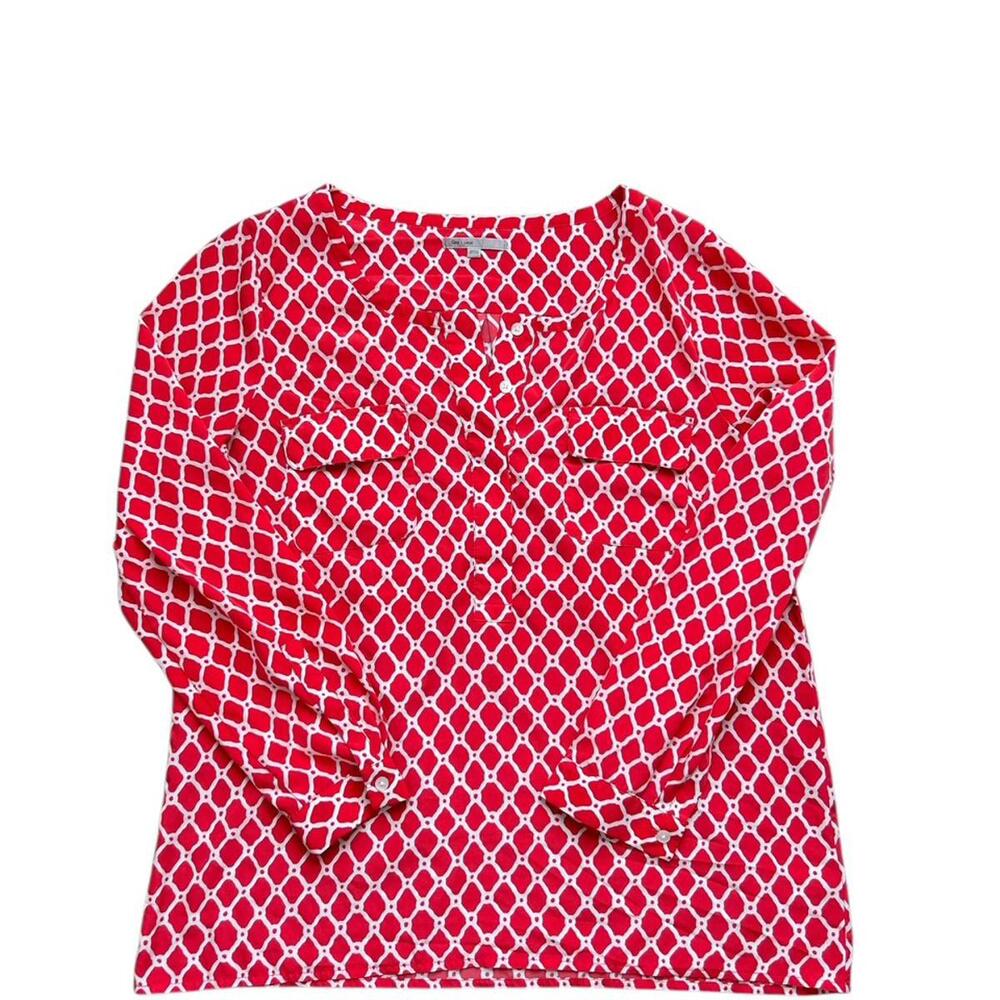 Gap Womens Blouse Top Sz L Red White Pockets Long Sleeve 2012 Artsy Indie Office